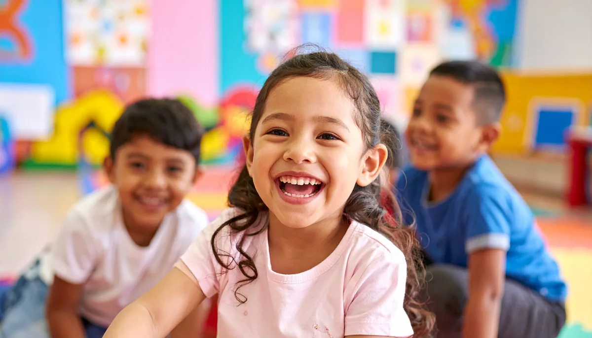 Niños sonriendo durante una actividad en el salón